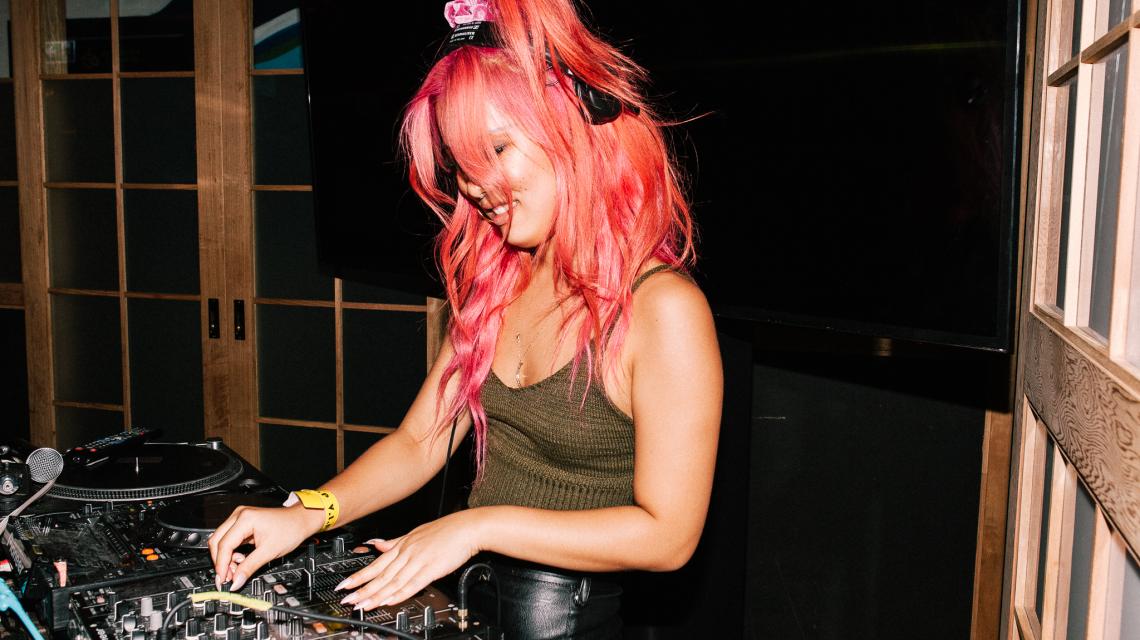 Pink Hair DJ Rockin The Decks